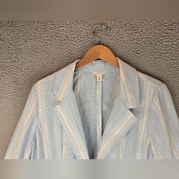 Caslon Women Summer Blazer Sz 1X Light Blue White Striped Linen Blend Casual - Picture 2 of 13